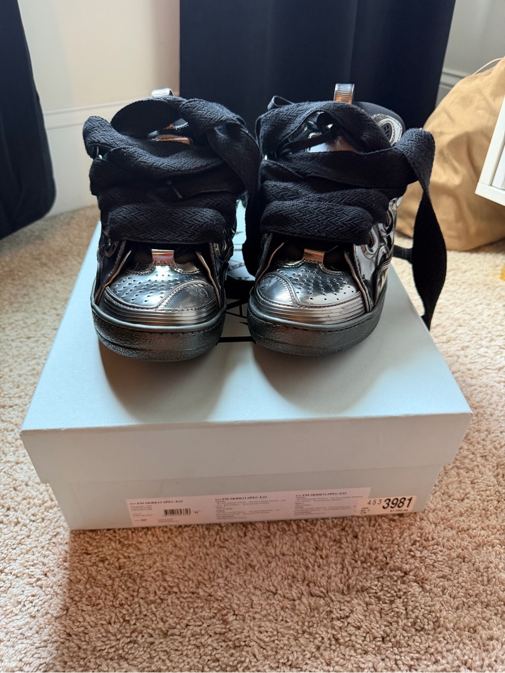 Lanvin Metallic Black Low-Top Used Sneakers with Wide Black Laces